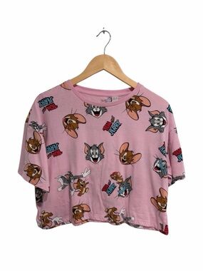 Women’s Tom & Jerry Pink Graphic Cropped Tee Cotton Blend